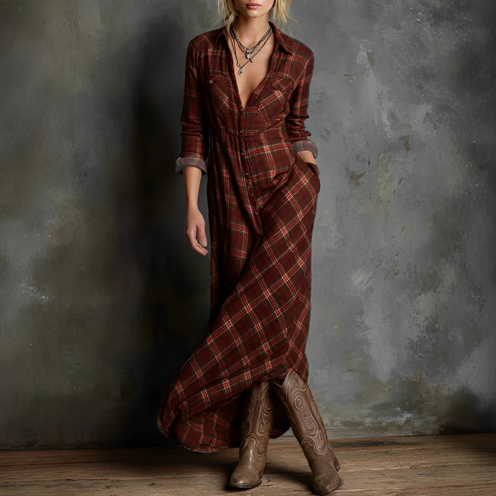 Abito Casual Donna con Rever Quadrettato