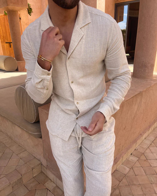 Set Uomo Camicia e Pantaloni Lino Manica Lunga Coulisse - Vesarelli