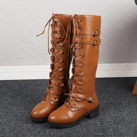 Stivali Donna in Pelle con Fibbia e Lacci Comfort Elegante