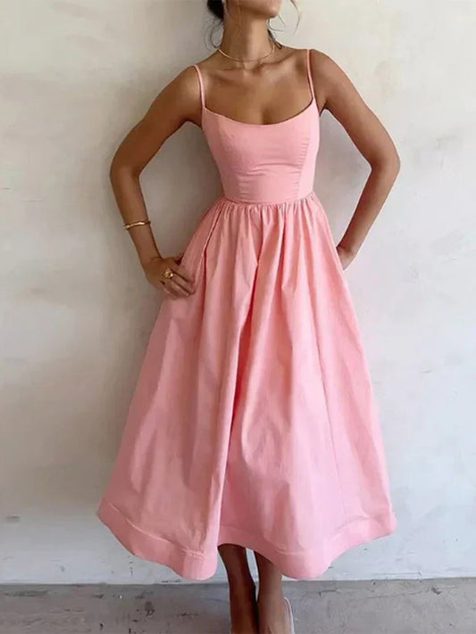 Abito Midi Donna A-Linea con Spalline Sottili - Brentozzi