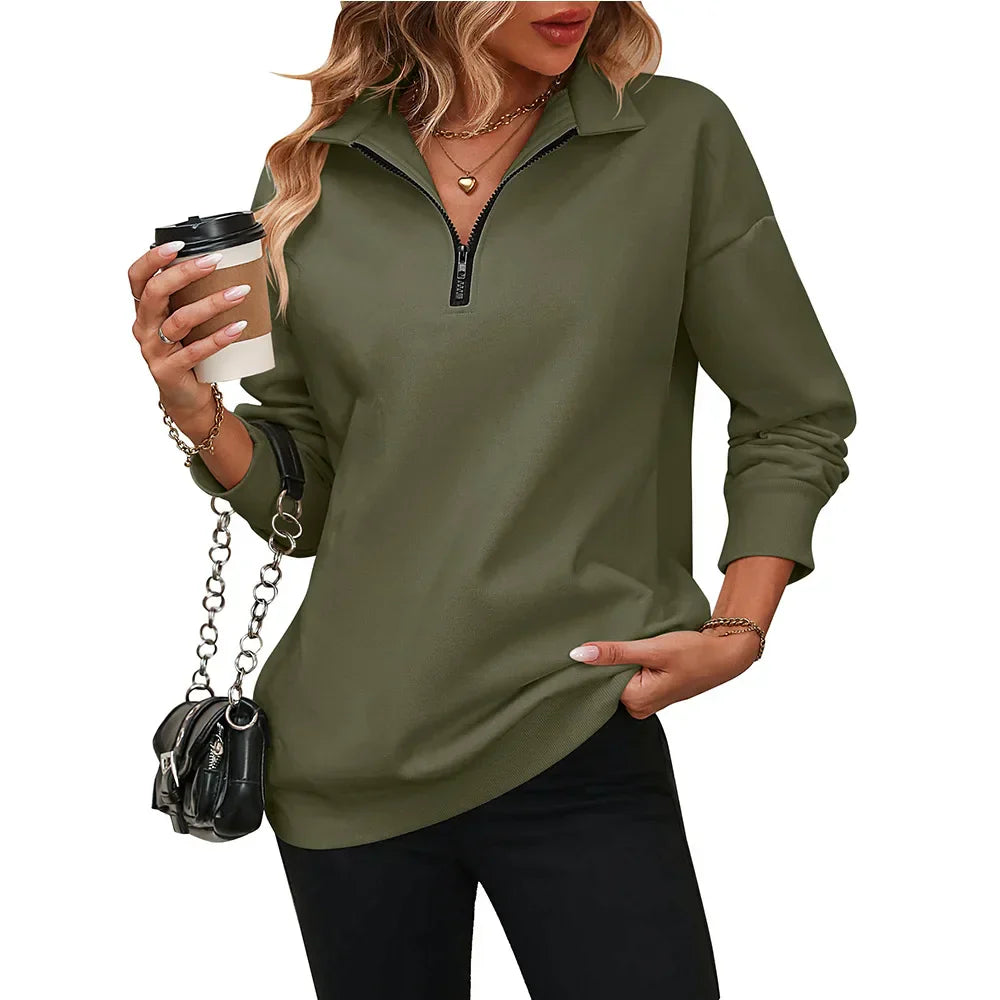 Maglione Donna in Pile Morbido Mezza Zip Manica Lunga