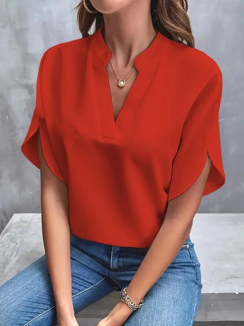 Blusa Donna Scollo a V Tessuto Fluido