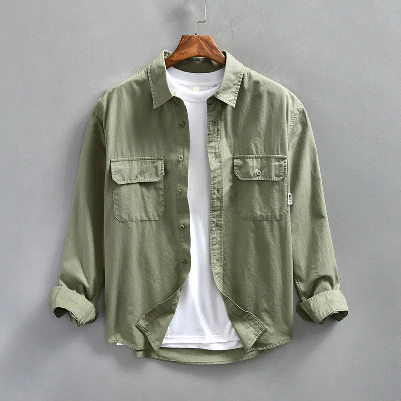 Camicia Uomo Manica Lunga con Tasche sul Petto