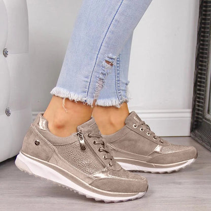 Sneakers Donna Effetto Camoscio con Zip