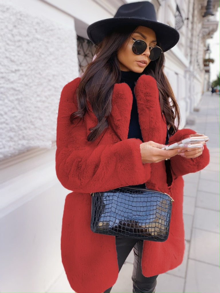 Cappotto Donna in Pelliccia Ecologica Caldo Stile Elegante