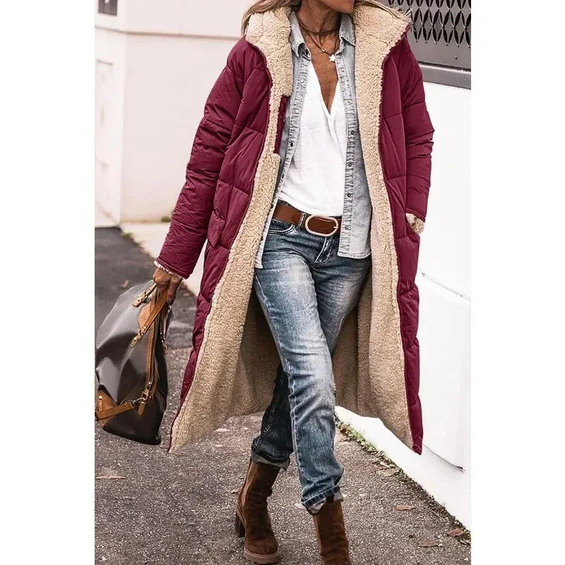 Cappotto Lungo Donna Invernale con Cappuccio Imbottito Maxipetto