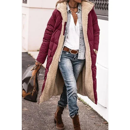 Cappotto Lungo Donna Invernale con Cappuccio Imbottito Maxipetto
