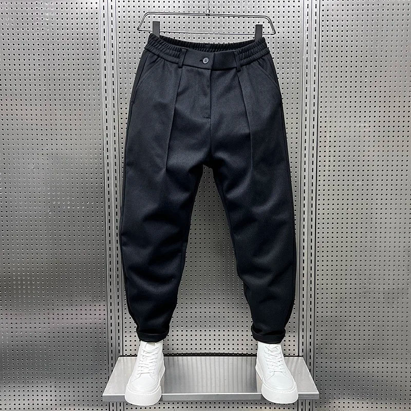 Pantaloni Eleganti Uomo Tessuto Misto Taglio Lungo