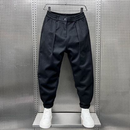 Pantaloni Eleganti Uomo Tessuto Misto Taglio Lungo