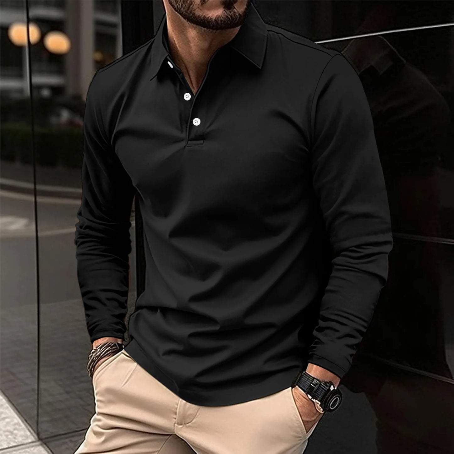 Polo Uomo Manica Lunga Cotone Casual e Business