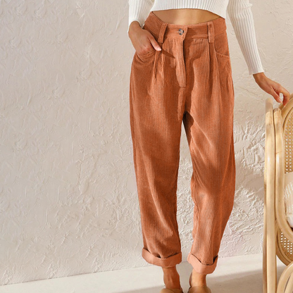 Pantaloni Donna in Velluto a Coste Vita Alta Orlo Risvoltato - Brentozzi
