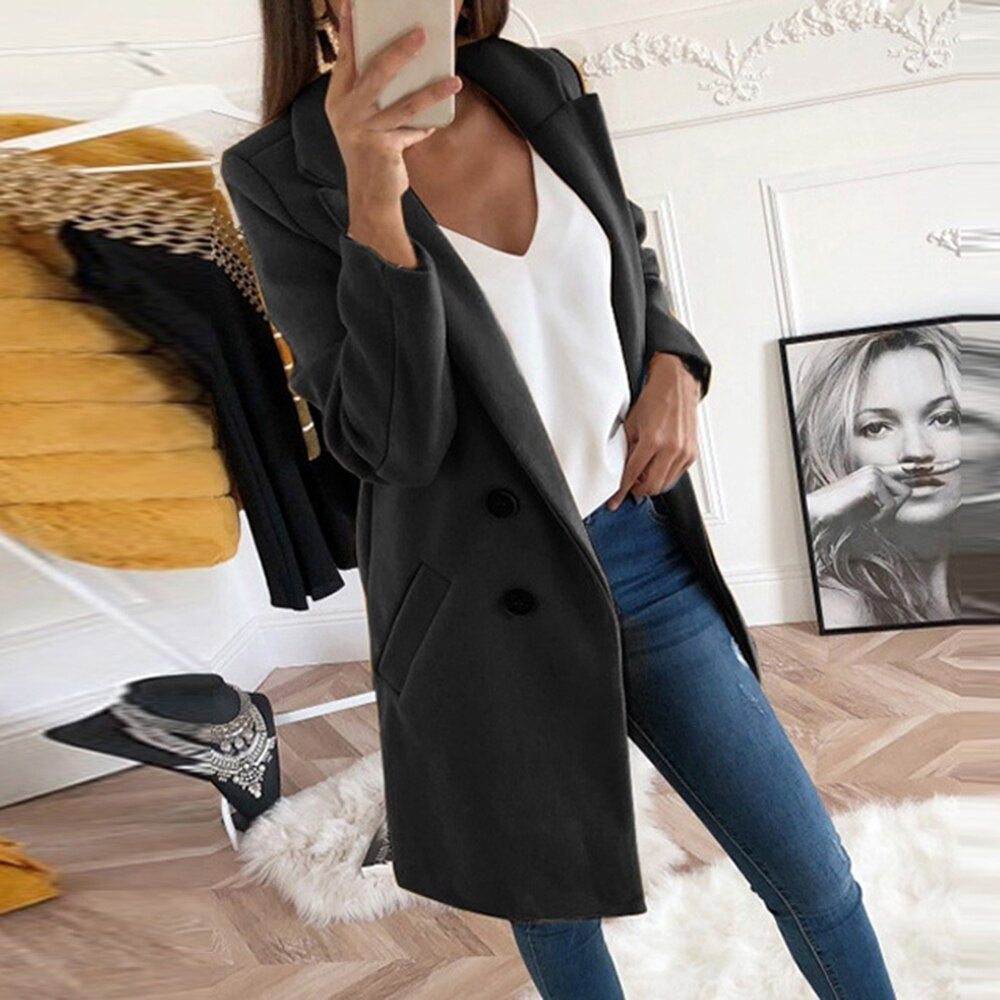 Cappotto Donna Elegante con Bottoni e Tasche