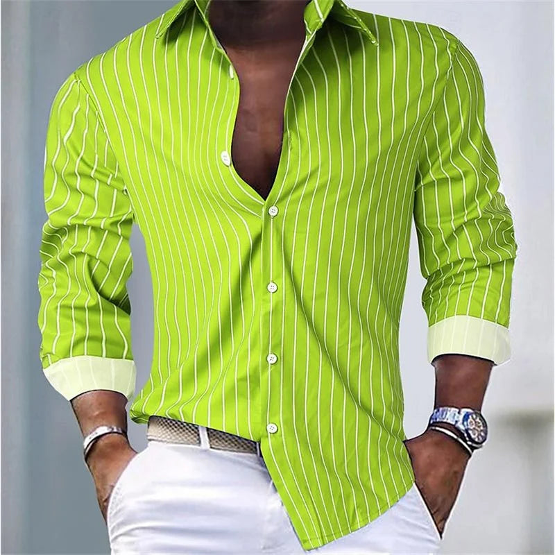 Camicia Uomo a Righe Tessuto Traspirante Slim Fit
