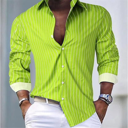 Camicia Uomo a Righe Tessuto Traspirante Slim Fit