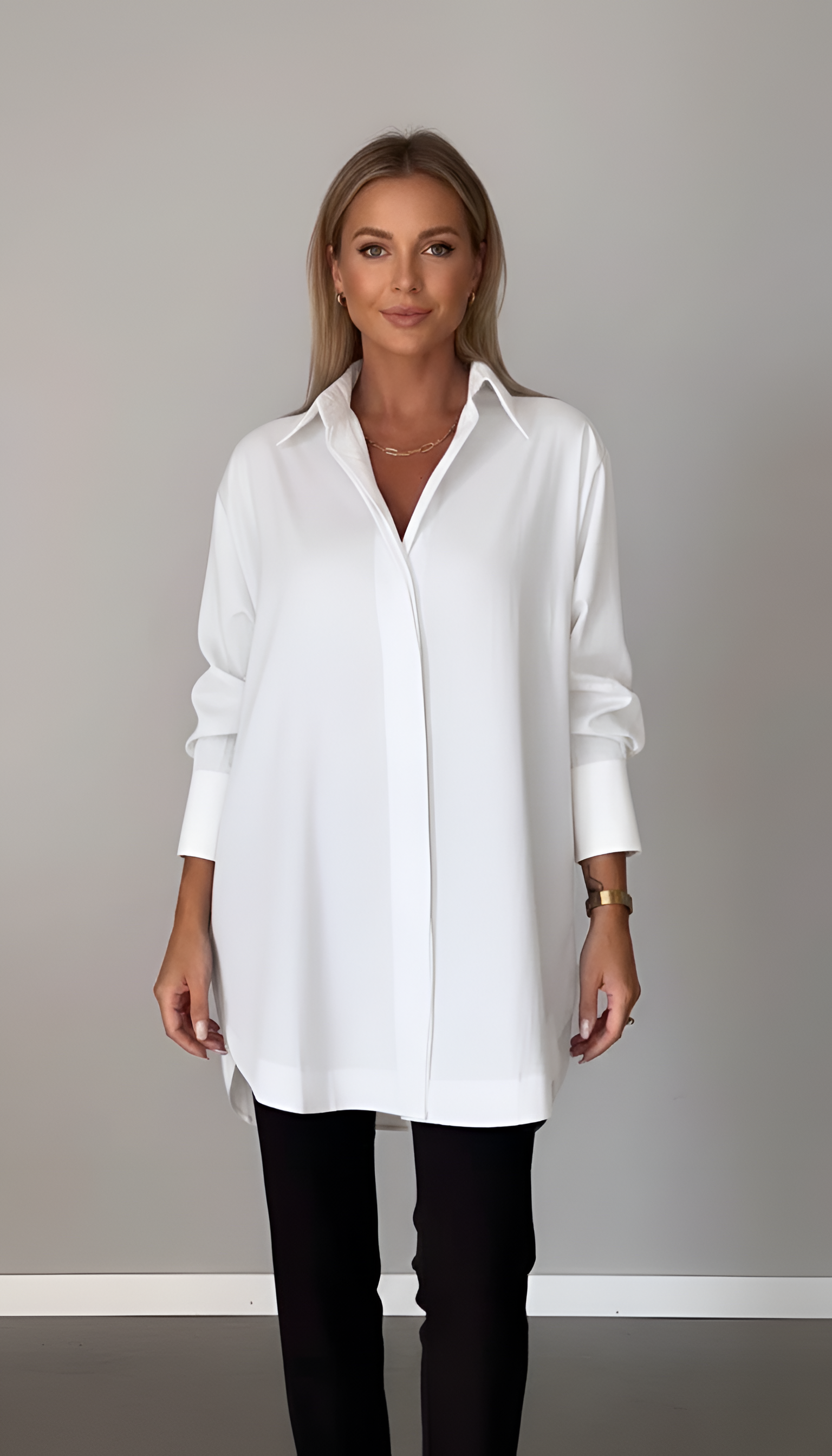 Camicia Donna Oversize Cotone Colletto Classico Manica Lunga - Vesarelli
