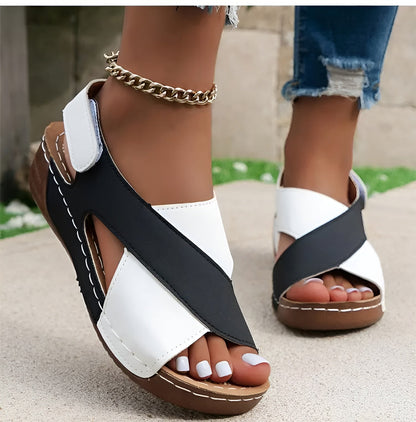 Sienna | Sandali Ortopedici Donna Slingback Zeppa Bicolore 1
