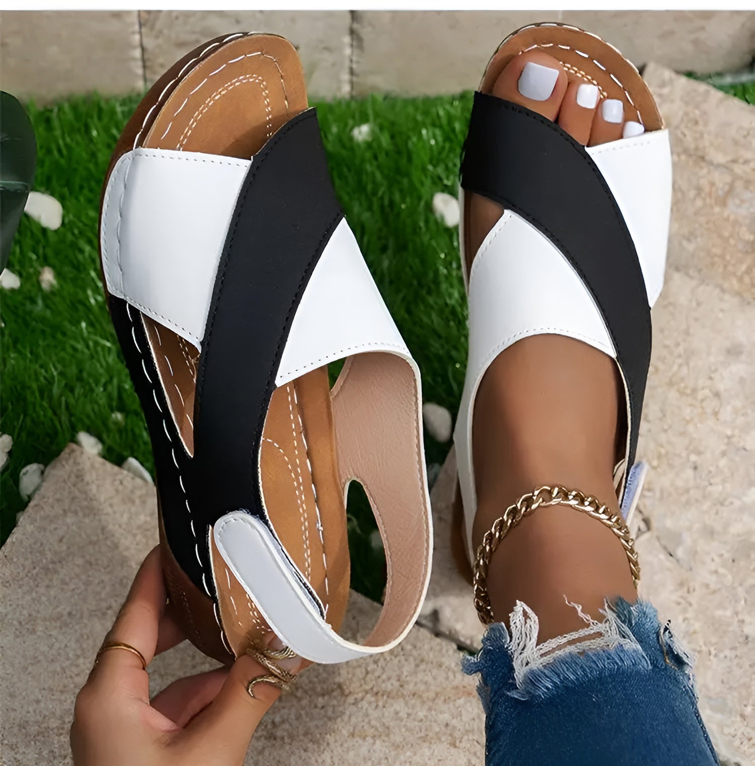 Sienna | Sandali Ortopedici Donna Slingback Zeppa Bicolore 3