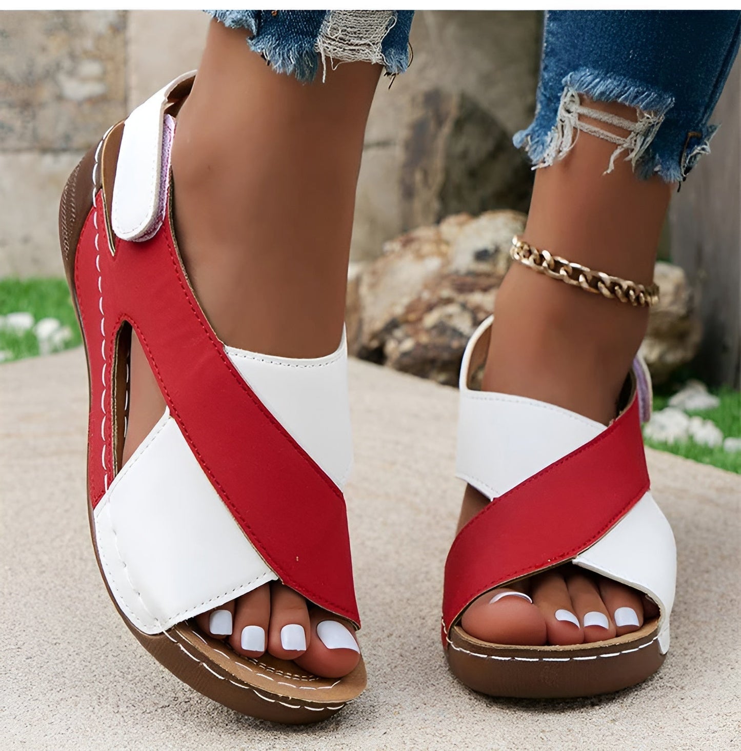 Sienna | Sandali Ortopedici Donna Slingback Zeppa Bicolore 5