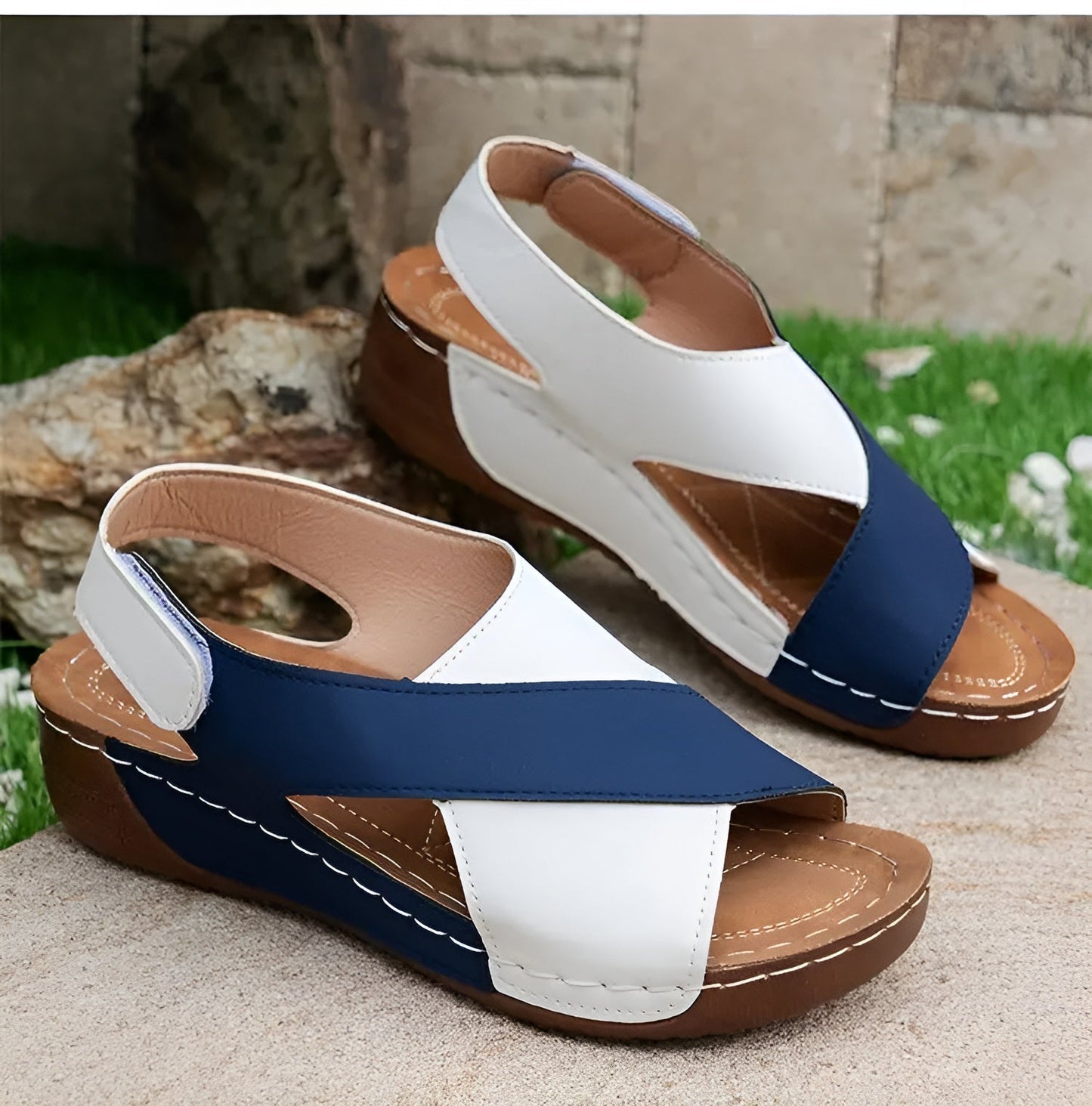 Sienna | Sandali Ortopedici Donna Slingback Zeppa Bicolore 9