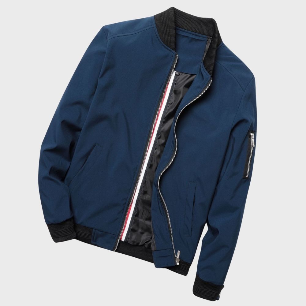 Bomber Uomo Corto con Zip e Tasca sul Braccio