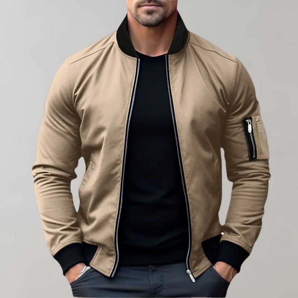 Bomber Uomo Corto con Zip e Tasca sul Braccio