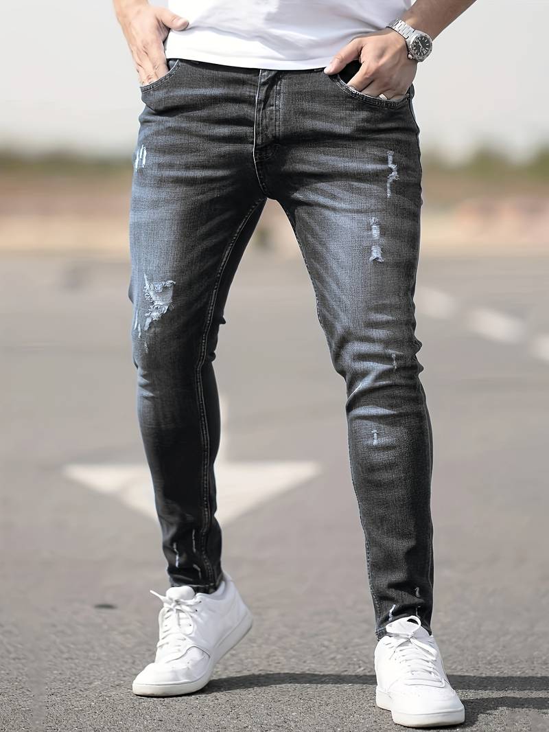 Jeans Skinny Uomo con Effetto Destroyed Fit Slim