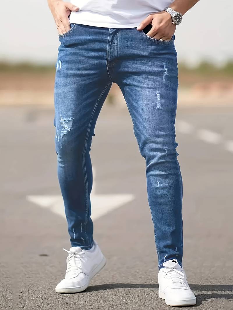 Jeans Skinny Uomo con Effetto Destroyed Fit Slim