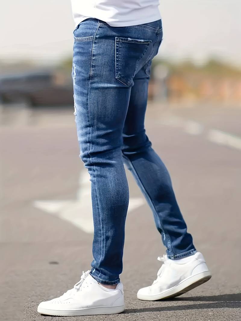 Jeans Skinny Uomo con Effetto Destroyed Fit Slim