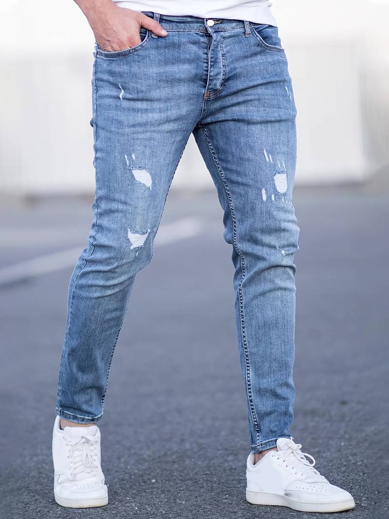 Jeans Skinny Uomo con Effetto Destroyed Fit Slim