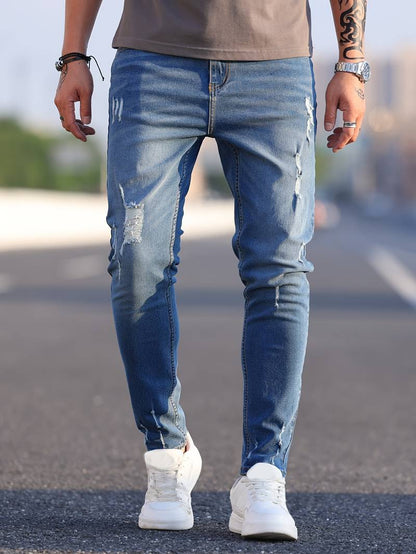 Jeans Skinny Uomo con Effetto Destroyed Fit Slim