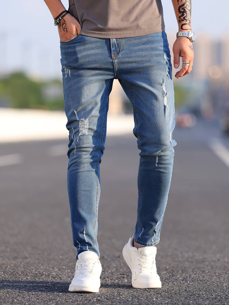 Jeans Skinny Uomo con Effetto Destroyed Fit Slim
