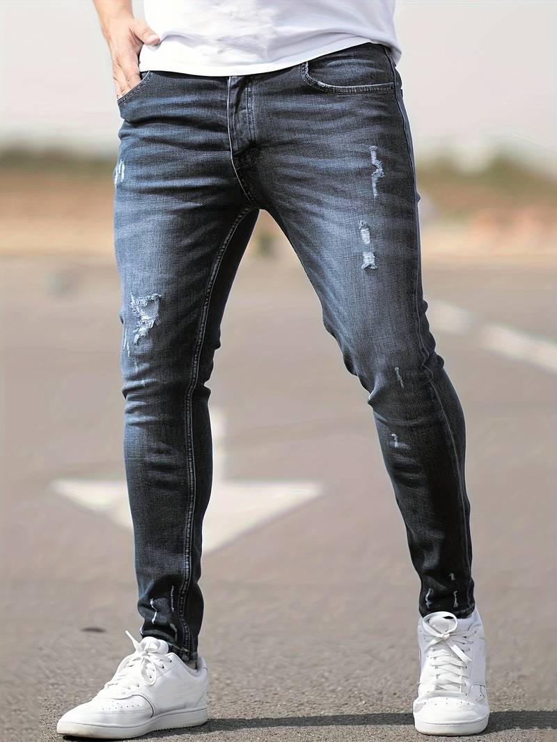 Jeans Skinny Uomo con Effetto Destroyed Fit Slim