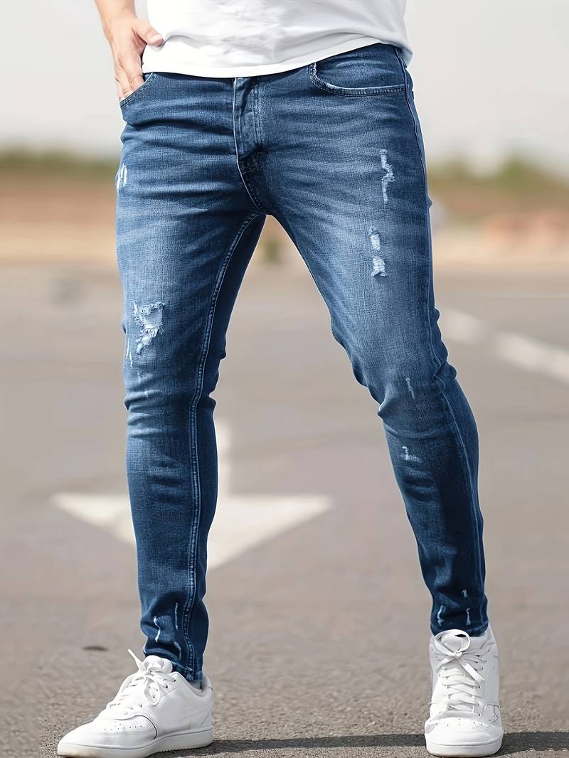 Jeans Skinny Uomo con Effetto Destroyed Fit Slim