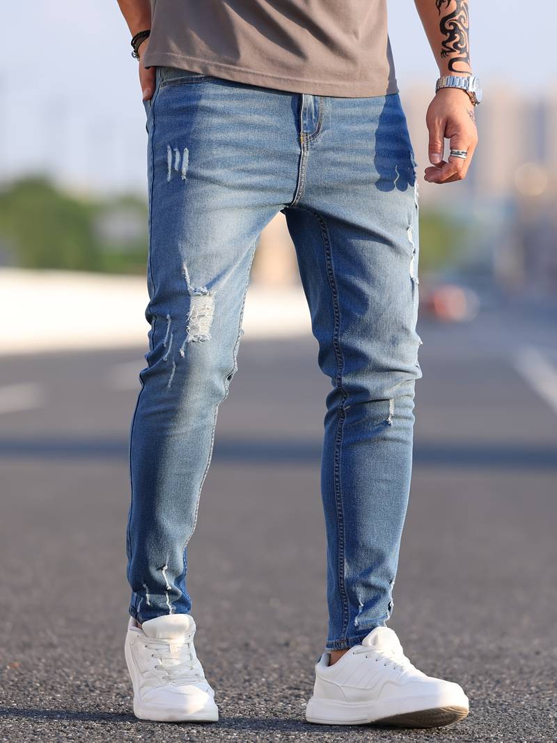 Jeans Skinny Uomo con Effetto Destroyed Fit Slim