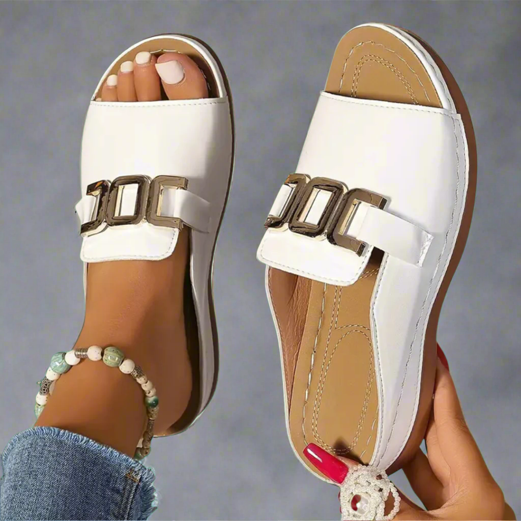 Slidova | Sandali Donna Piatti Slide Punta Aperta con Catena Dorata 4