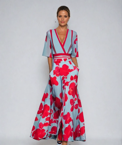 Abito Maxi Donna Fantasia Floreale Scollo a V
