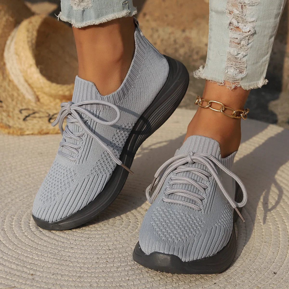 Sneakers casual leggere da donna in comodo tessuto lavorato a maglia 2