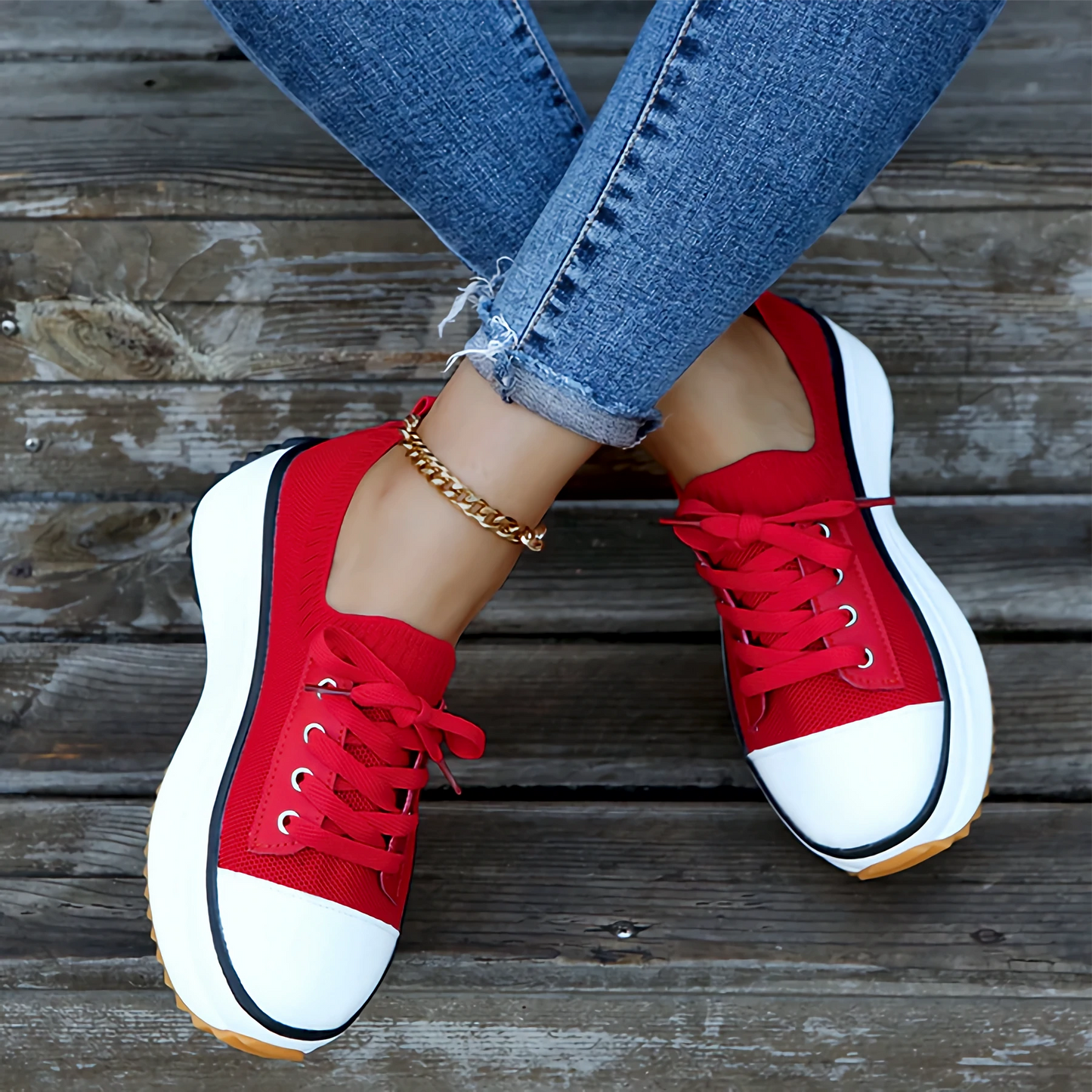 Sneakers comode con plateau da donna, tomaia in maglia alla moda 3