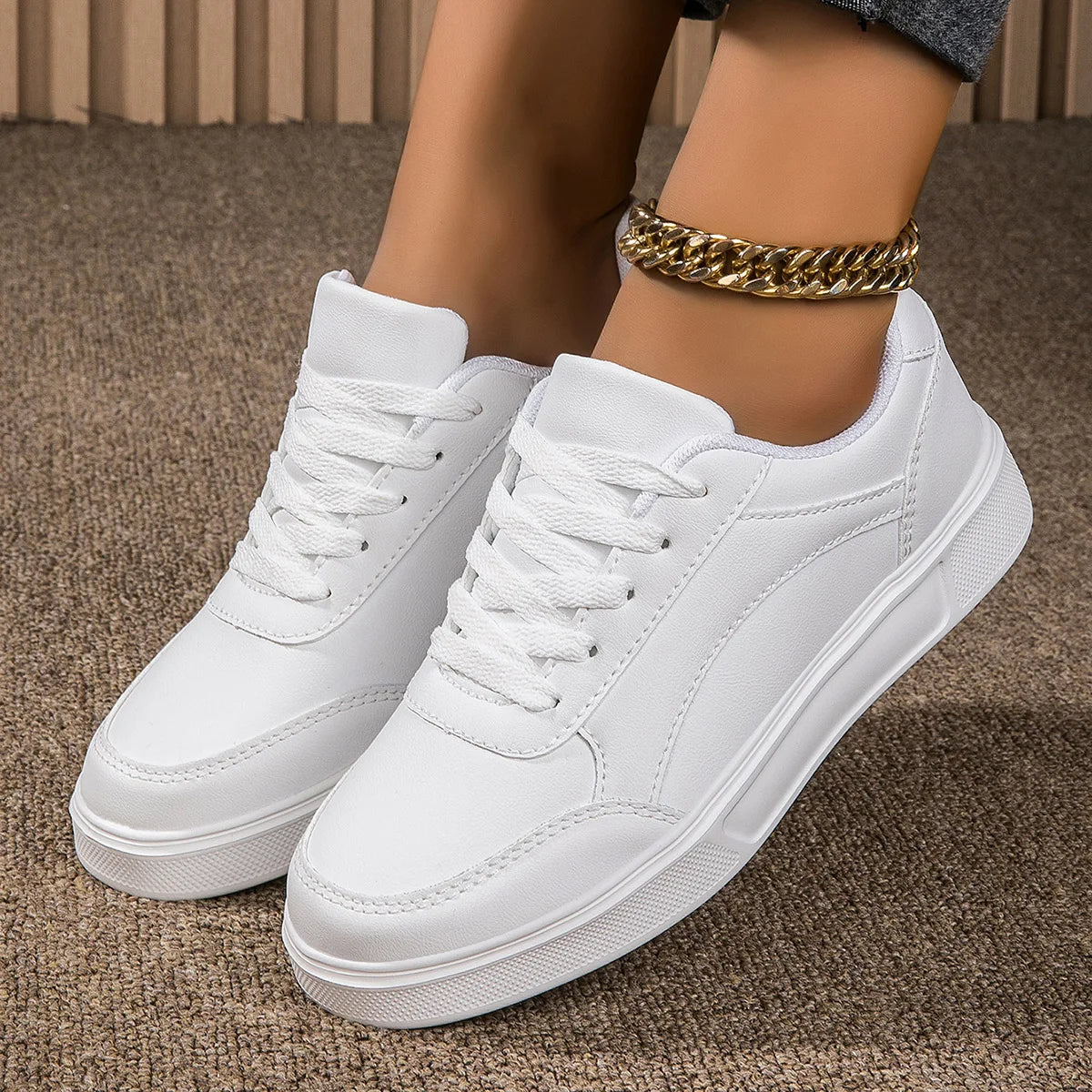 Sneakers comode da donna con plateau casual in similpelle 5