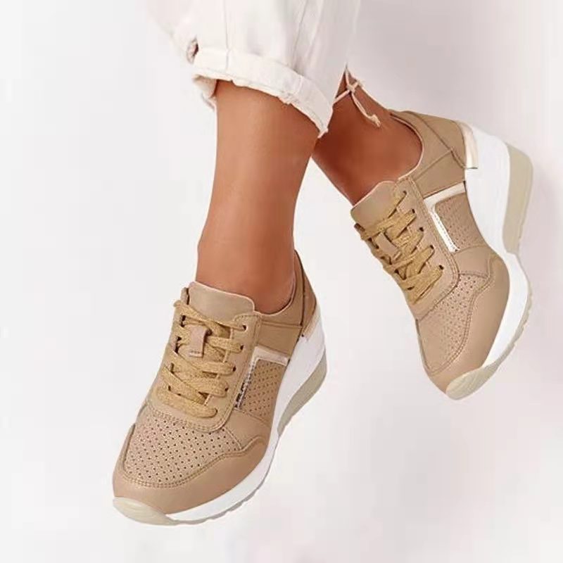 Sneakers con zeppa da donna per comfort e traspirabilità in pelle sintetica 5