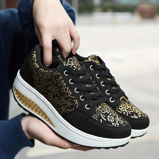 Sneakers Donna in Tela Plateau Lacci Floreali Comode - Vesarelli