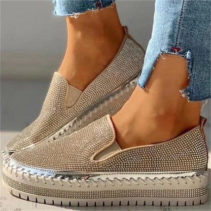 Sneakers Slip-On Donna in Pelle PU Decorate con Strass - Vesarelli