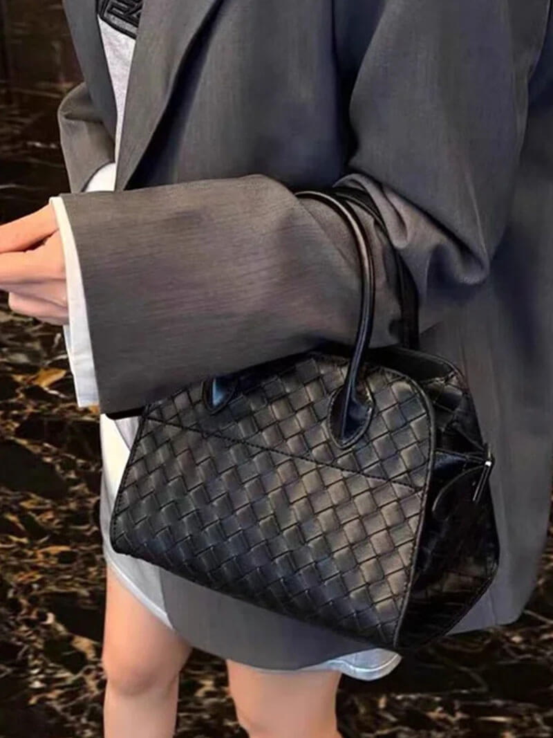 Borsa Donna Elegante in Pelle Intrecciata Rigida
