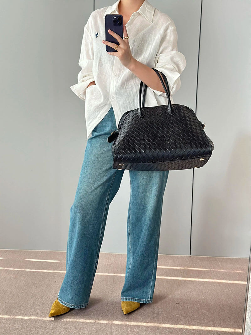 Borsa Donna Elegante in Pelle Intrecciata Rigida