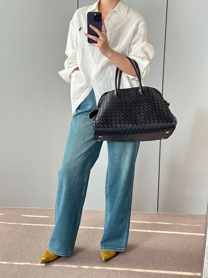 Borsa Donna Elegante in Pelle Intrecciata Rigida
