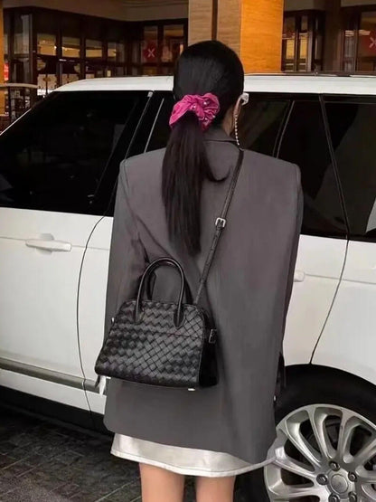 Borsa Donna Elegante in Pelle Intrecciata Rigida