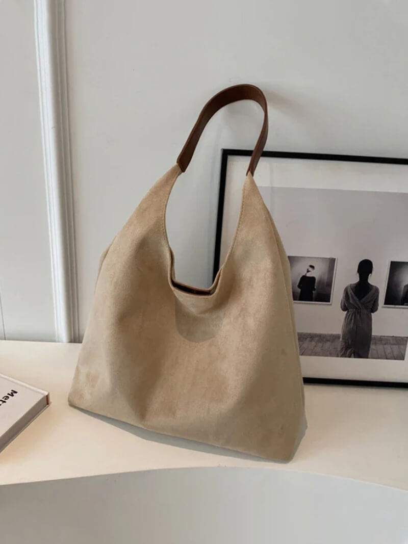 Borsa a Spalla Donna in Pelle Scamosciata Minimalista