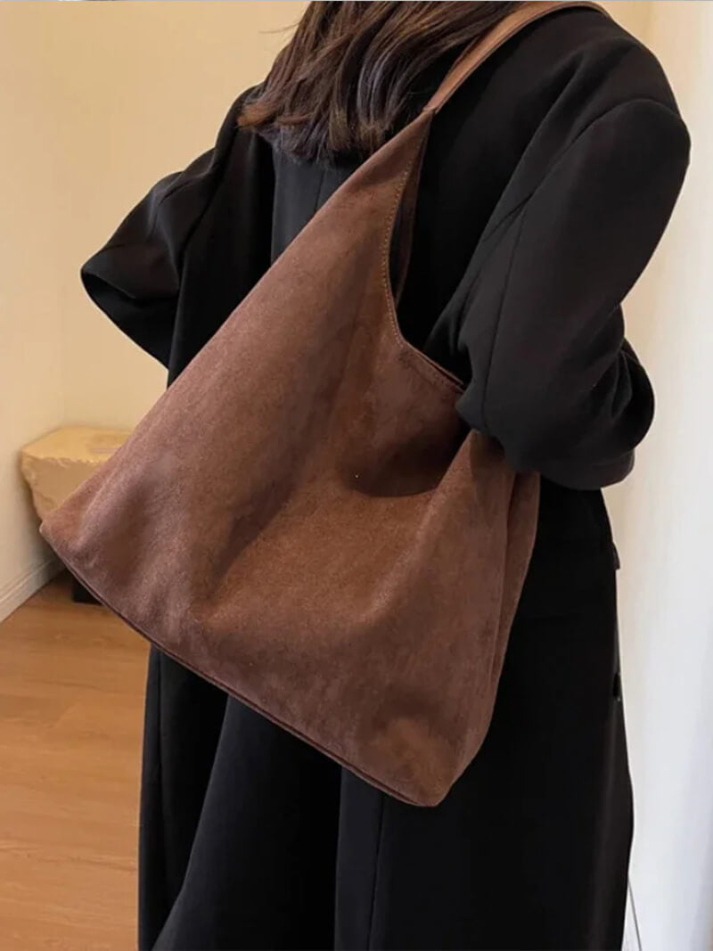 Borsa a Spalla Donna in Pelle Scamosciata Minimalista