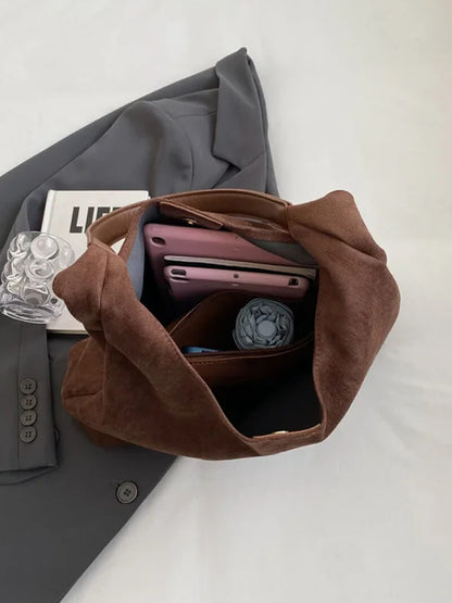Borsa a Spalla Donna in Pelle Scamosciata Minimalista