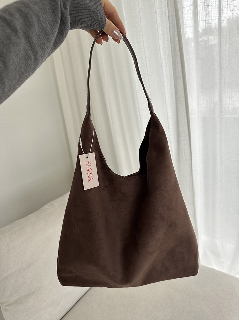 Borsa a Spalla Donna in Pelle Scamosciata Minimalista